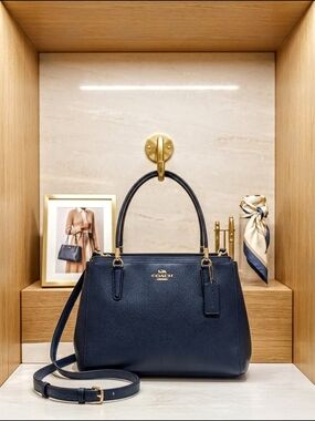 Coach Large Christie Carryall Navy Blue Crossgrain Leather Triple Compartment